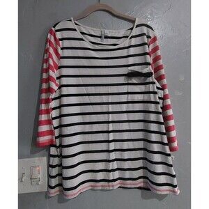 ELLE  Tops Blouse Women  XL, Striped,Pocker,,cotton, Modal,Spandex 20 Inch Of Ar